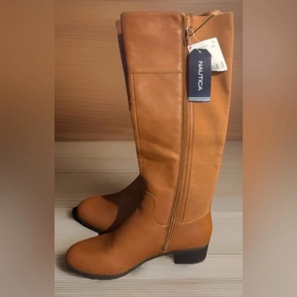 Nautica Women’s Chestnut Brown Tan‎ High Riding Boots Size 7 NWT Side Zip